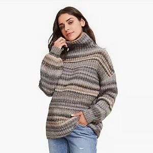 Hatch The Fashioned Striped Oatmeal and Charcoal Turtleneck Sweater